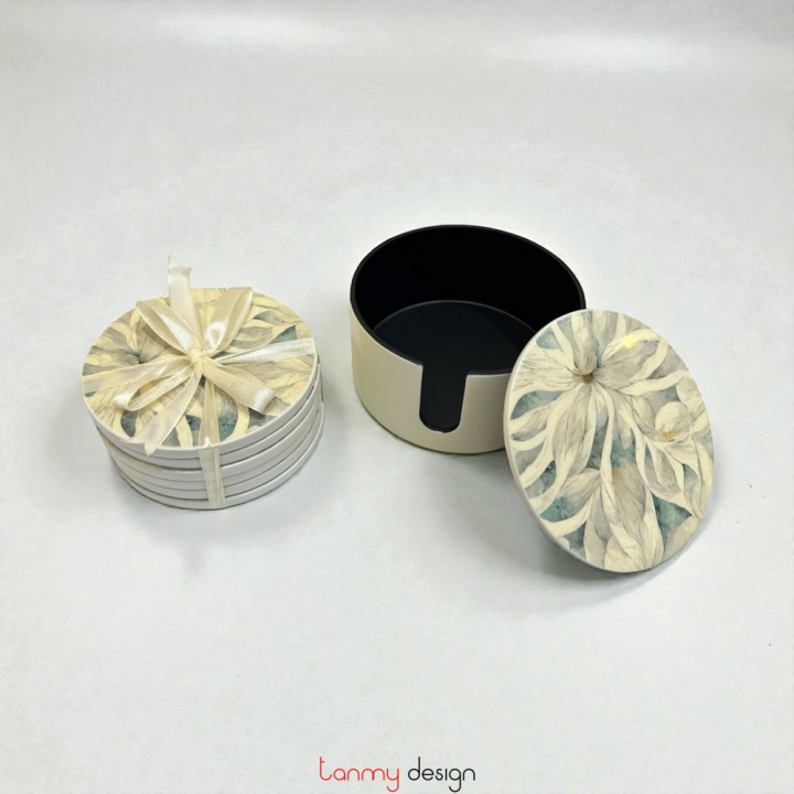 Hộp sơn mài 6 lót ly tròn vẽ hoa kèm hộp ( các mẫu )